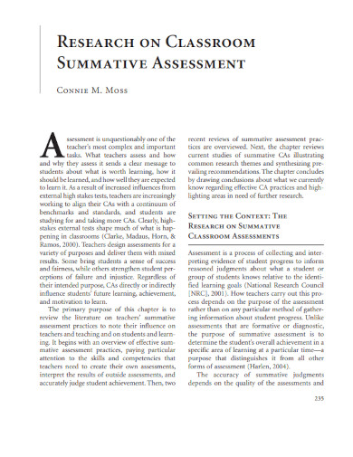 research on classroom summative assessment