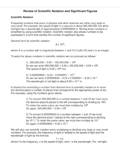 review of scientific notation and significant figures