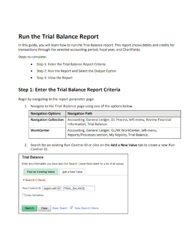 run the trial balance report