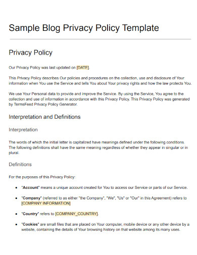 sample blog privacy policy template 