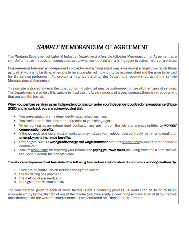 sample memorandum of agreement 