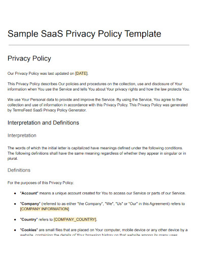 sample saas privacy policy template