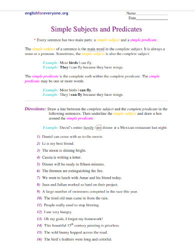 simple subjects and predicates
