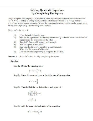 solving quadratic equations by completing