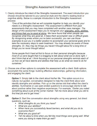 strengths assessment form and instructions