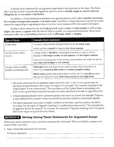 strong thesis statements for argument essays