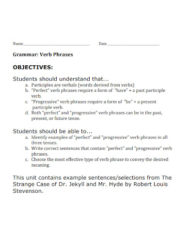 verb phrases objectives