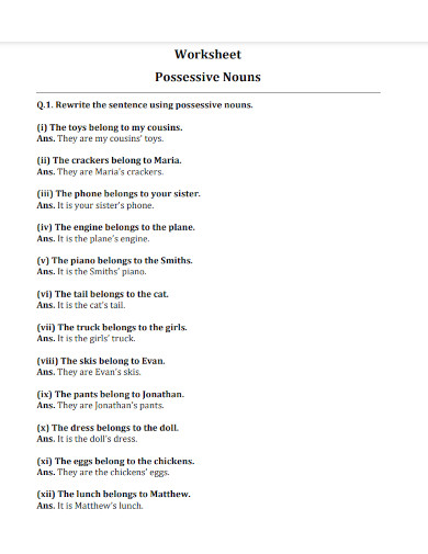 worksheet possessive nouns