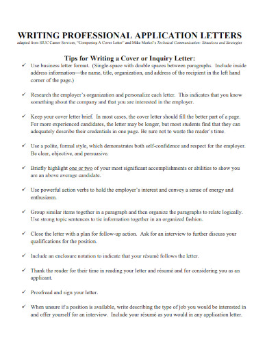 writing professional application letters 