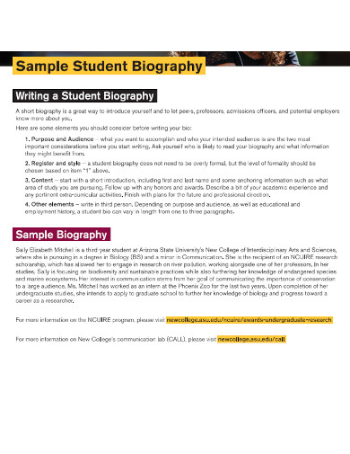 what is a biography example for students