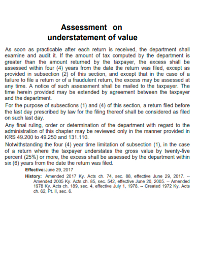 assessment on understatement of value