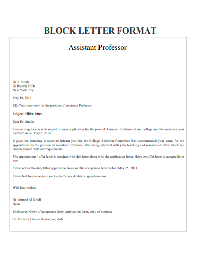 assistant professor block letter format