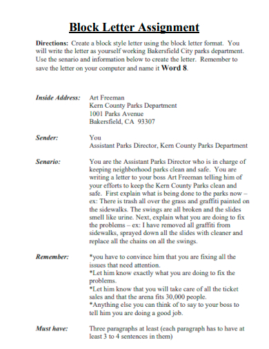 Block Letter Assignment Format