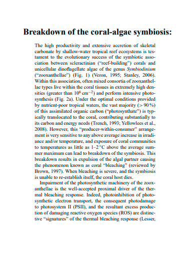 breakdown of the coral algae symbiosis