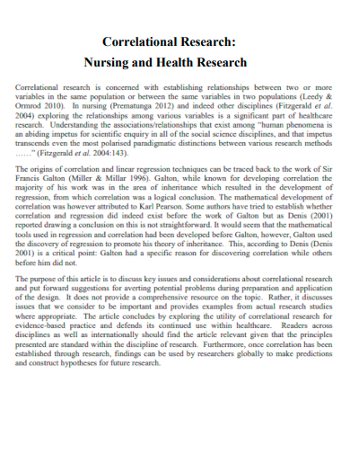 correlational study in nursing and health research