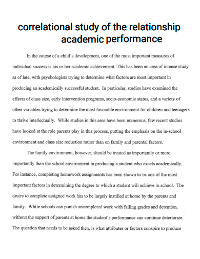 correlational study of the relationship academic performance