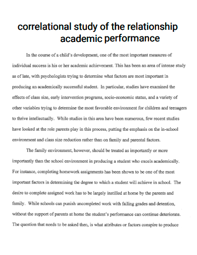 Correlational Study of the Relationship Academic Performance