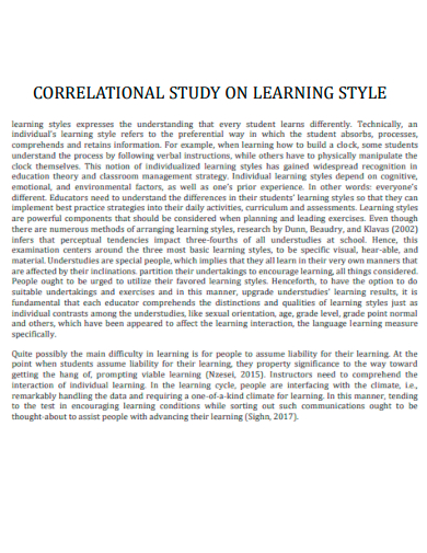 correlational study on learning style