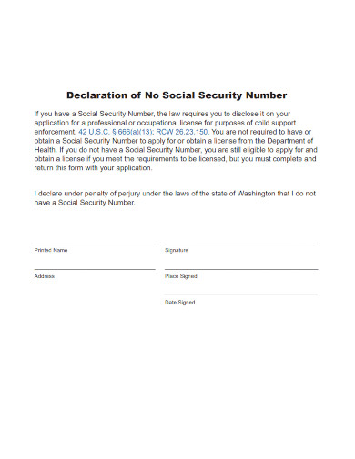 declaration of no social security number