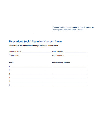 dependent social security number form