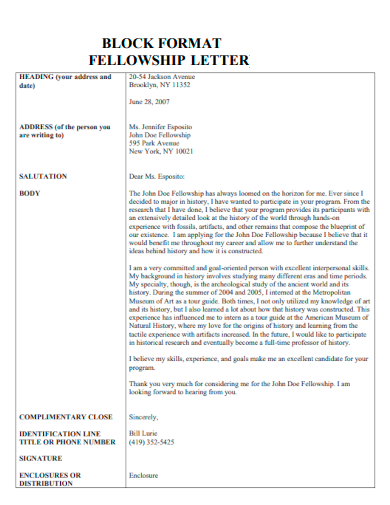 fellowship block letter format