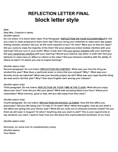 final reflection block style letter