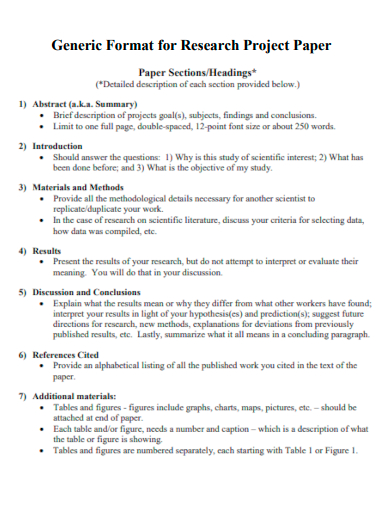 generic format for research project paper