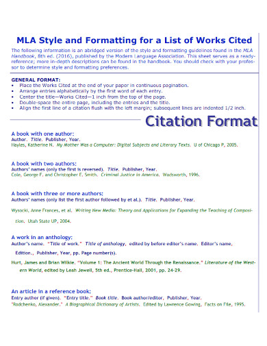 mla style and formatting for list of works cited
