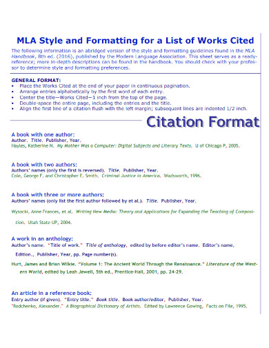 MLA Style and Formatting for List of Works Cited