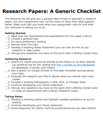 research papers a generic checklist