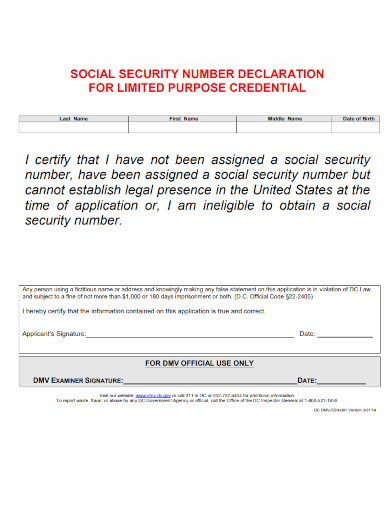 social security number declaration form