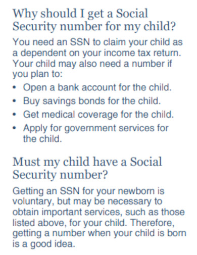 social security numbers for children