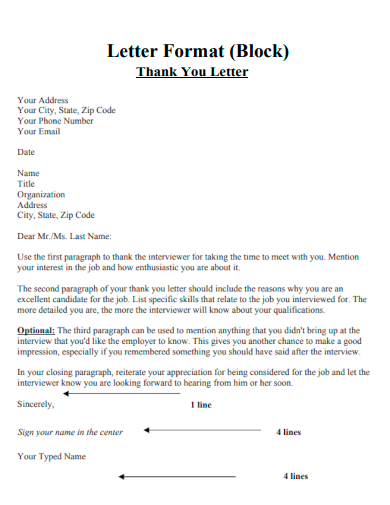 thank you letter block format