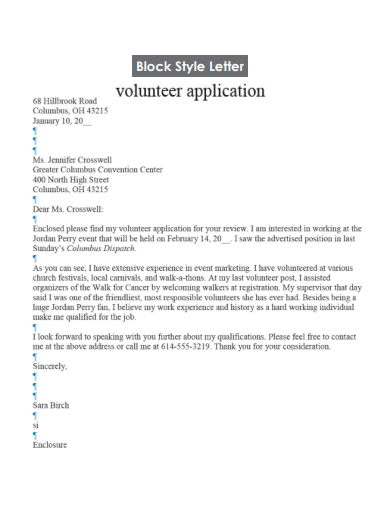 volunteer application block letter format