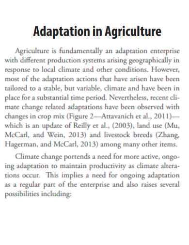 adaptation in agriculture