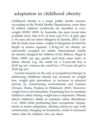 adaptation in childhood obesity