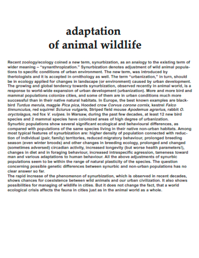 adaptation of animal wildlife