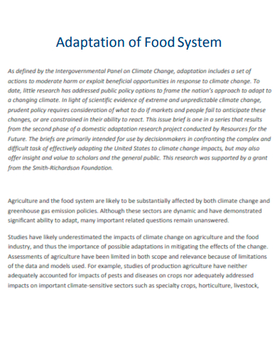 adaptation of food system