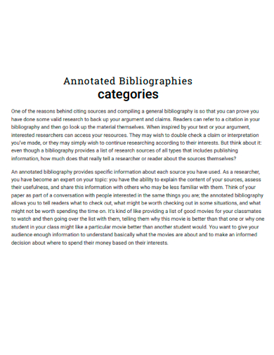 annotated bibliographies categories