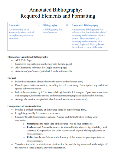 annotated bibliography required elements formatting