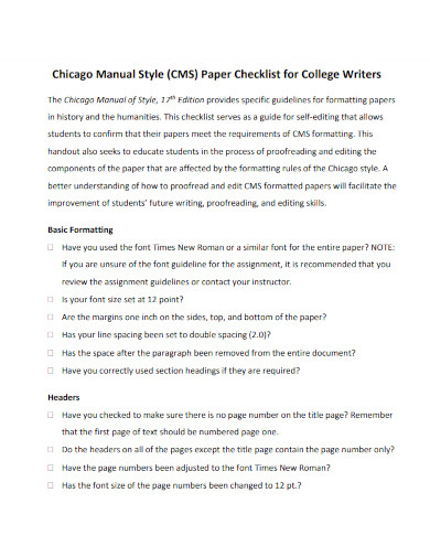 chicago manual style paper writers checklist