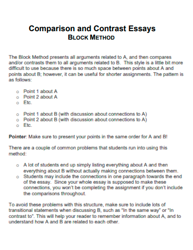 compare and contrast essay block method