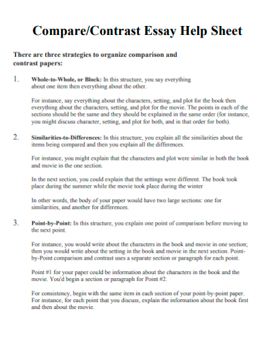 compare and contrast essay help sheet