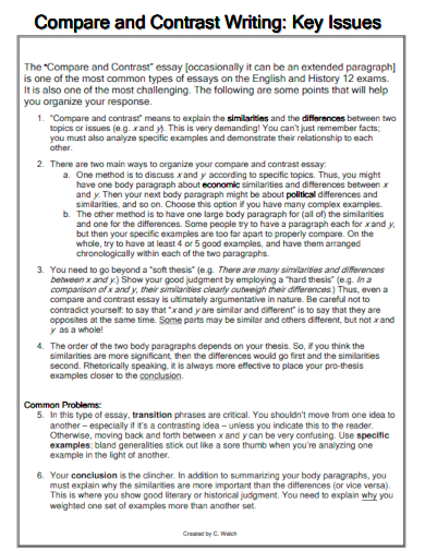 compare and contrast essay writing key issues