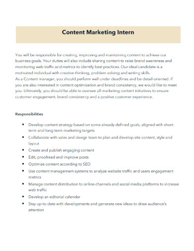 content marketing internship job description
