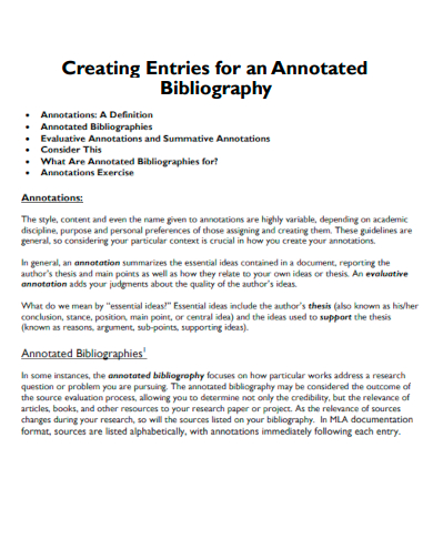 creating entries for an annotated bibliography