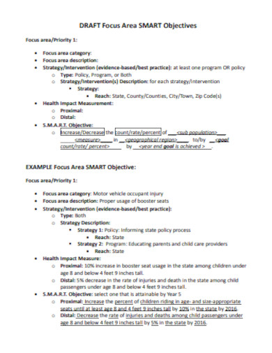 draft focus area smart objectives