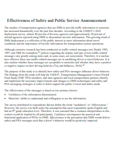 effectiveness of safety and public service announcement