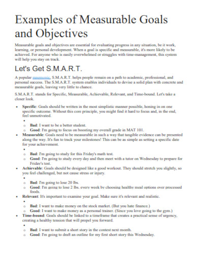 example of smart goals and objectives