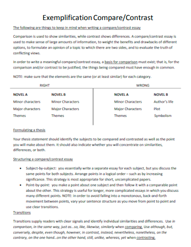 exemplification comparison and contrast essay